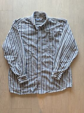 Vintage Denim Express Men’s Blue and White Striped Button-Down Shirt